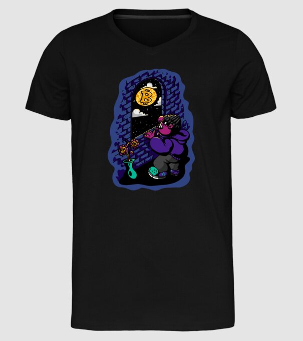 Bitcoin to the moon model negru pe tricou