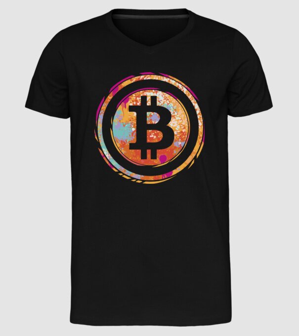 Bitcoin Watercolor model negru pe tricou