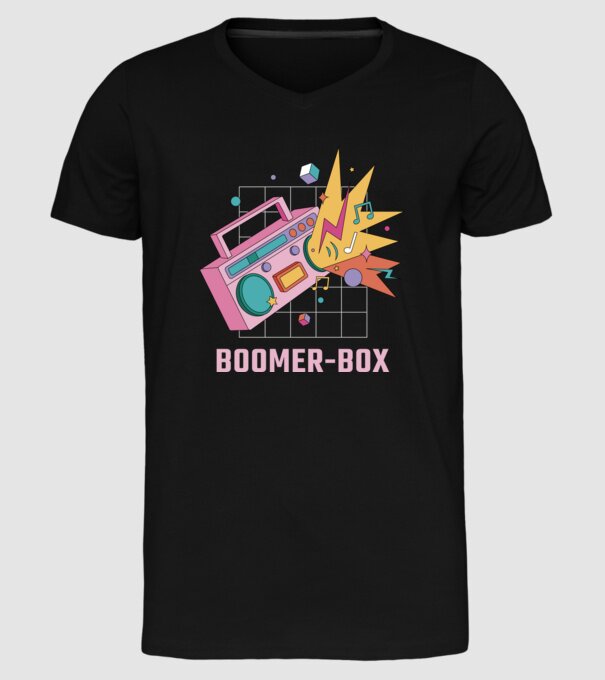 Boomer Box Magnetofon Retro model negru pe tricou