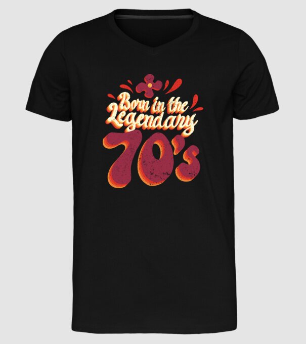 'Born in the Legendary 70''s' model negru pe tricou