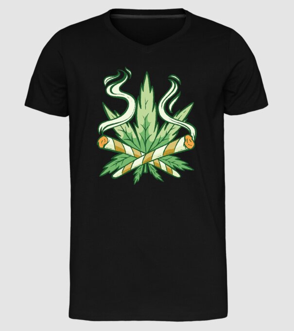 Cannabis Marijuana model negru pe tricou