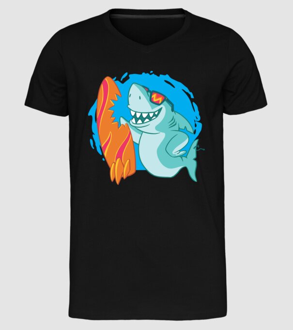 Mușcătură rechin Surf model negru pe tricou
