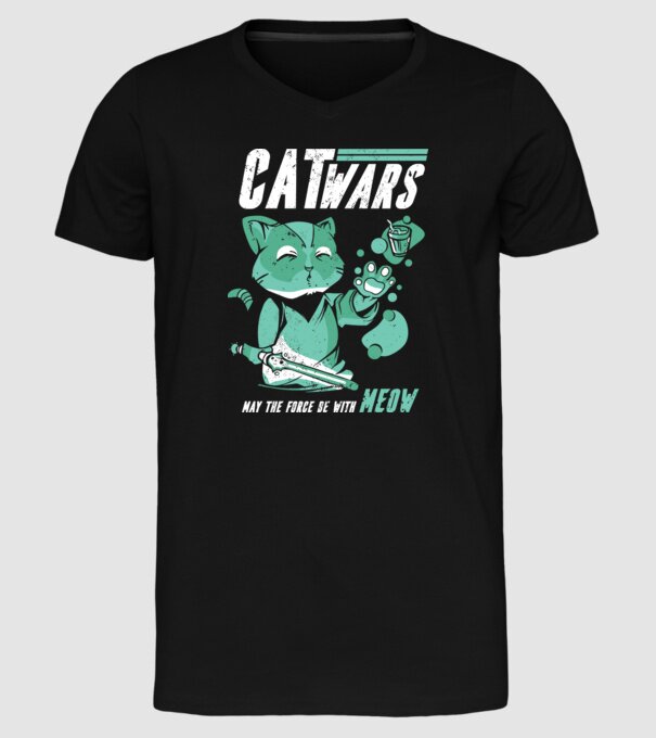 Cat wars - May the force be with meow model negru pe tricou