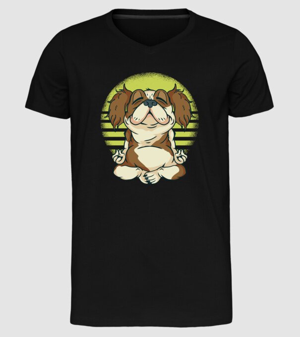 Cavalier King Spaniel Yoga model negru pe tricou
