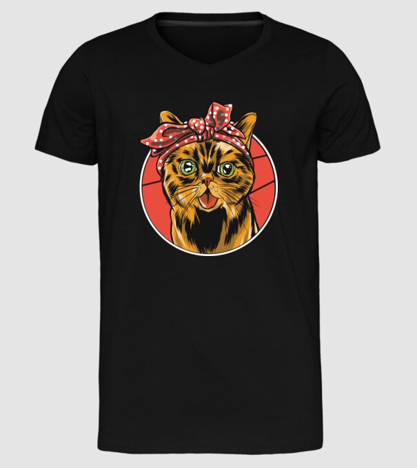 Cap de pisică cu batic model negru pe tricou