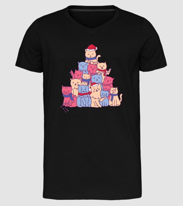 Pom de Crăciun Pisică model negru pe tricou