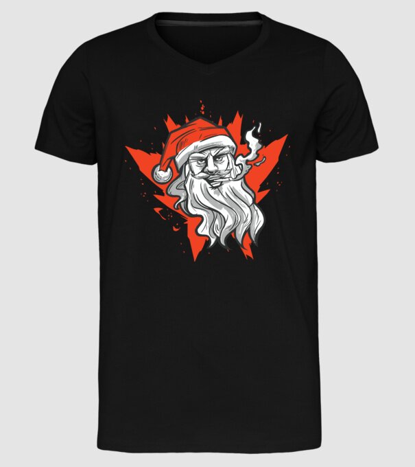 Moș Crăciun Fumător model negru pe tricou