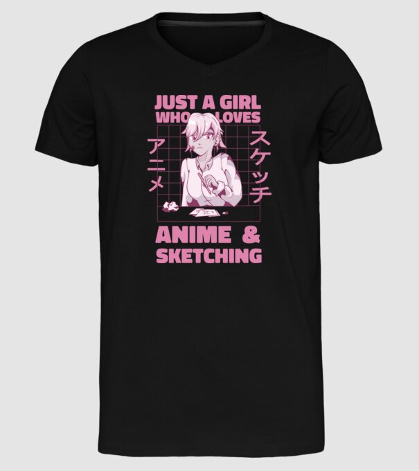 Doar o fată căreia îi place Anime și desenul model negru pe tricou