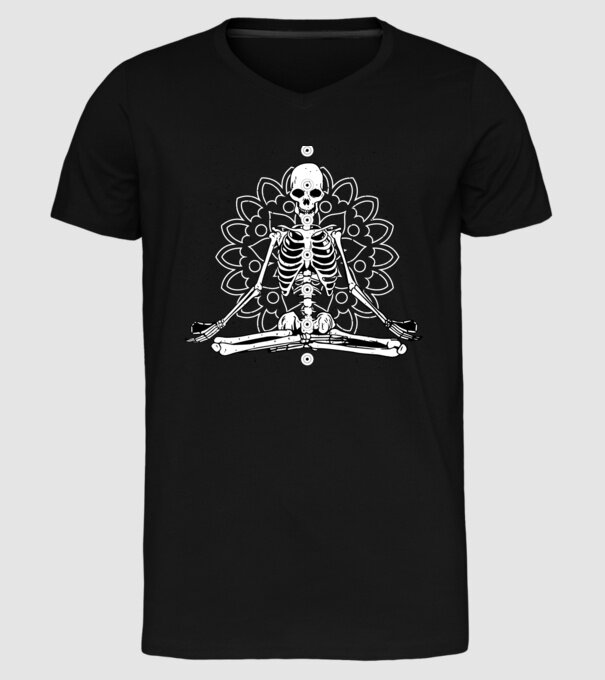 Schelet Yoga model negru pe tricou