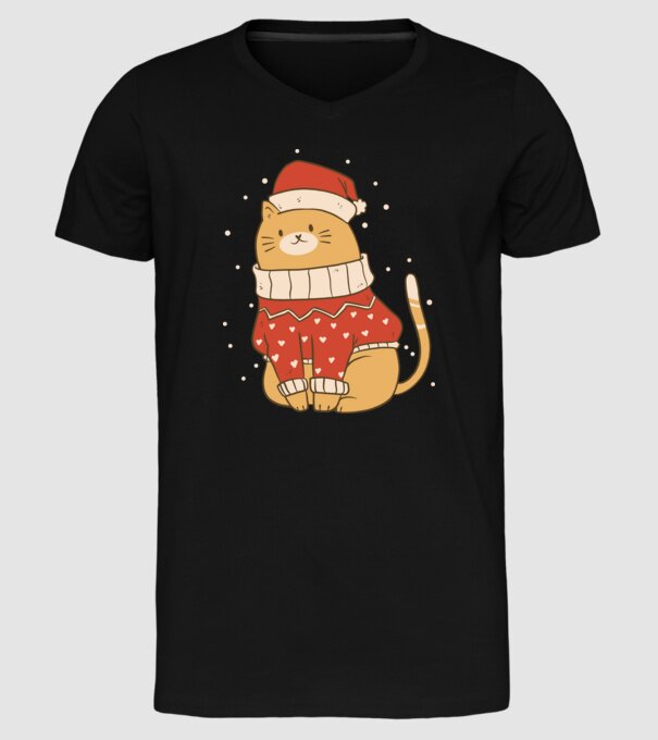 Pisică drăguță de Crăciun model negru pe tricou