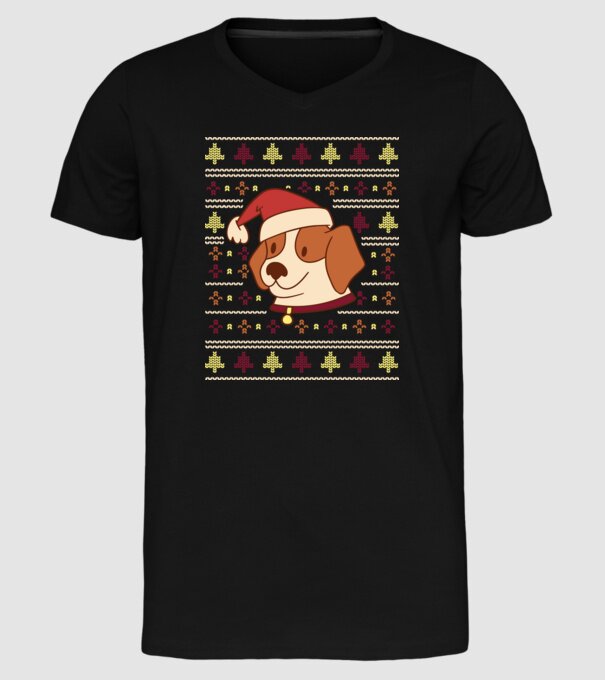 Pulover urât de Crăciun cu cățeluș drăguț model negru pe tricou