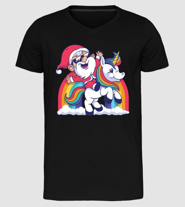 Moș Crăciun Drăguț Unicorn tricou model negru pe tricou