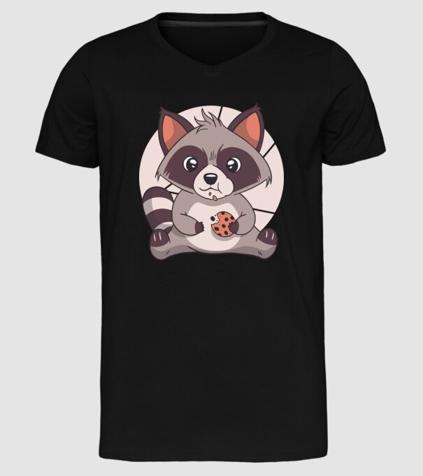 Tricou raton drăguț mâncând biscuiți model negru pe tricou