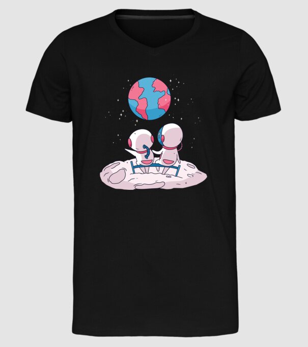 Astronauți drăguți model negru pe tricou