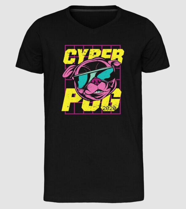 Mops Cyber Pug model negru pe tricou