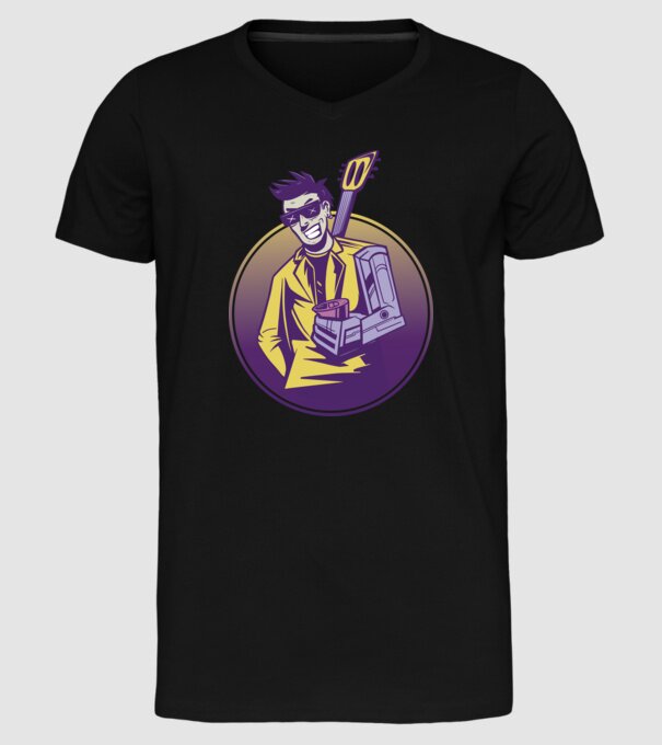 Chitarist Cyberpunk model negru pe tricou