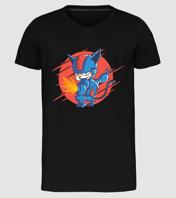 Pisică Cyborg Robot model negru pe tricou