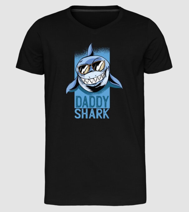Daddy Shark tricou pentru tata model negru pe tricou