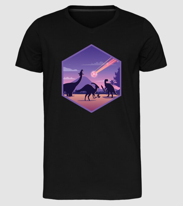 Dinozaur Meteor model negru pe tricou