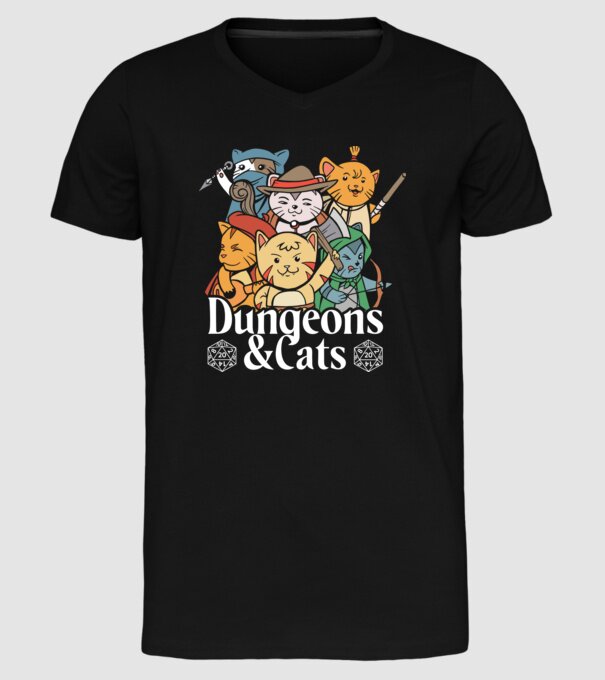Dungeons and Cats - Joc de rol cu pisici model negru pe tricou