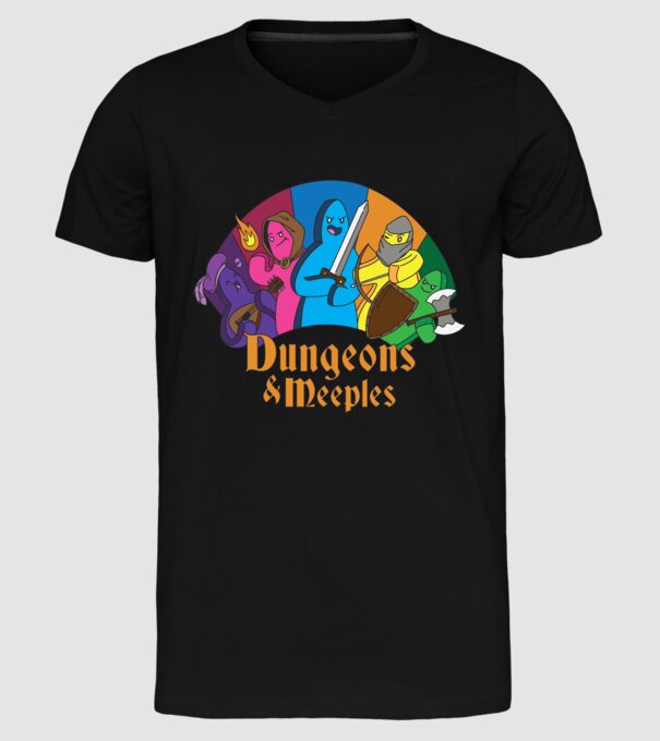 Dungeons Meeples model negru pe tricou