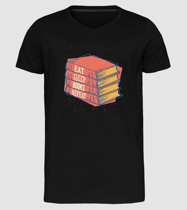 Eat Sleep Books Repeat Lectură model negru pe tricou