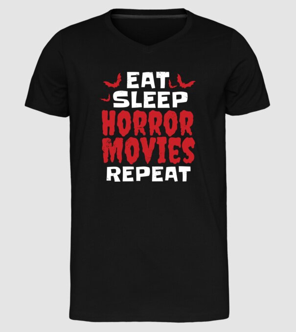 Eat Sleep Horror Movies Repeat model negru pe tricou