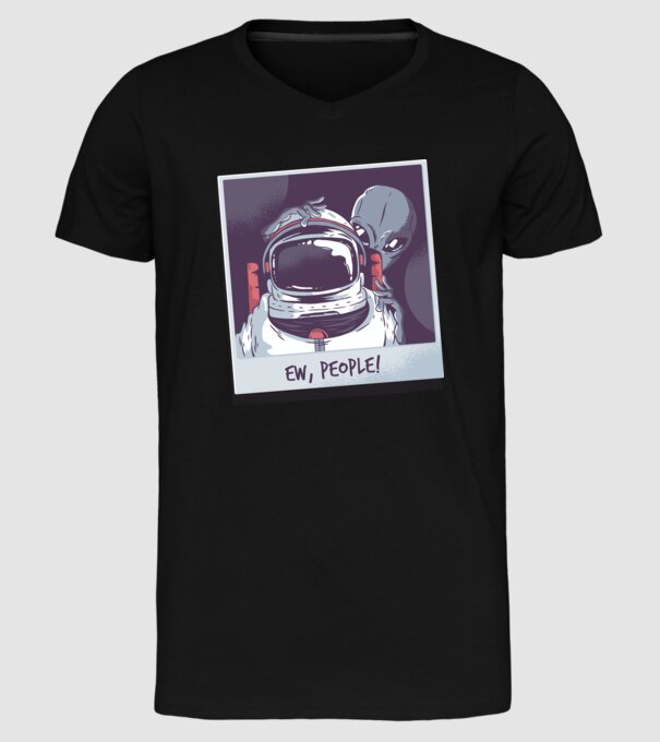 Ew, Oameni - Astronaut cu extraterestru model negru pe tricou