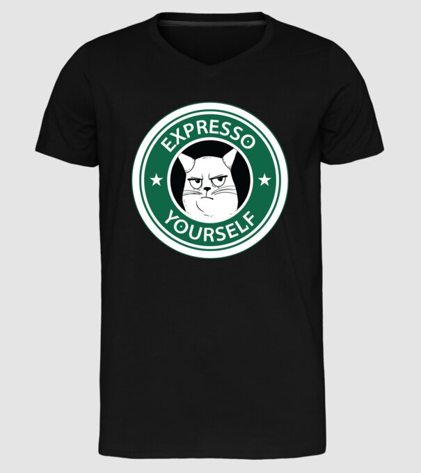 Expresso Yourself tricou Pisică cu cafea model negru pe tricou