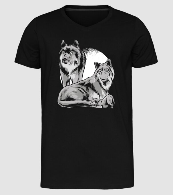 Familie de lupi model negru pe tricou