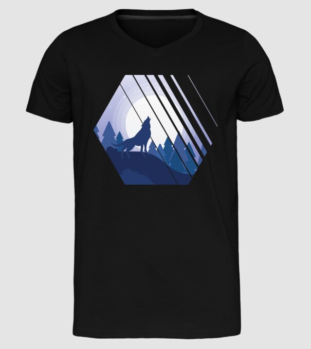 Urlet de lup model negru pe tricou