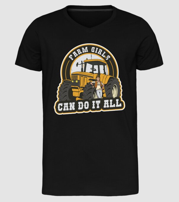 Farm Girls can do it all Tractor model negru pe tricou