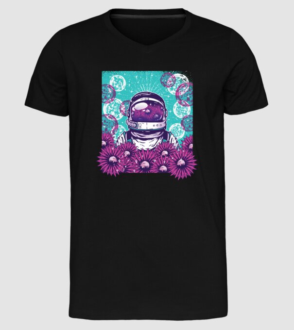Floral Astronaut model negru pe tricou