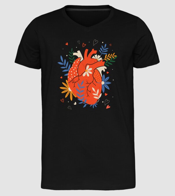 Inimă Floral model negru pe tricou