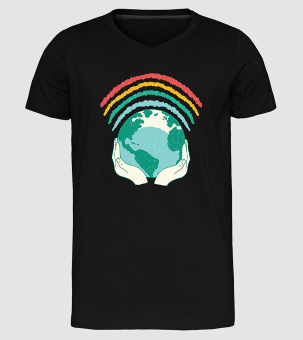 Pământ Wifi Curcubeu model negru pe tricou