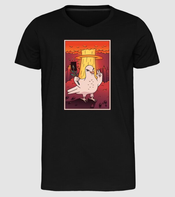 Selfie Porumbel Bombă nucleară model negru pe tricou