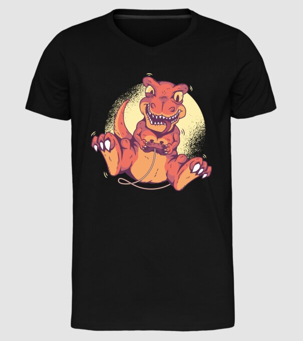 Dinozaur Gamer tricou model negru pe tricou