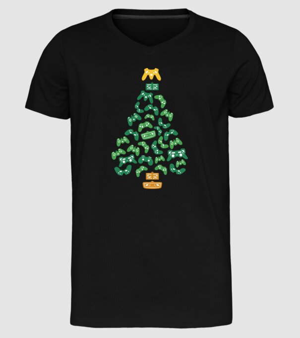 pom de Crăciun Gamer model negru pe tricou