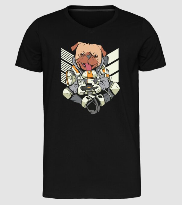 Mops Gamer model negru pe tricou