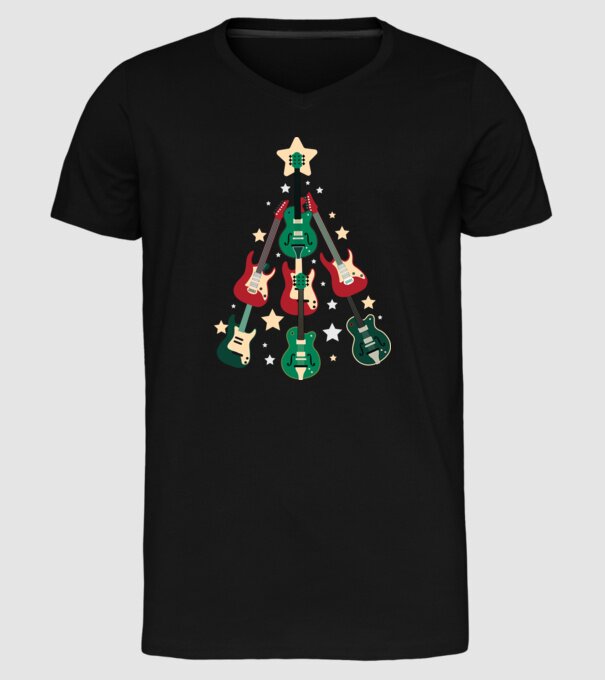 Pom de Crăciun Chitară model negru pe tricou