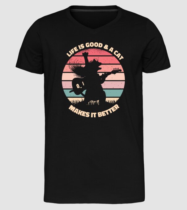 Pisică Chitaristă model negru pe tricou
