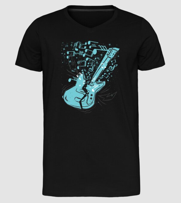 Tricou cu Chitară cu note model negru pe tricou