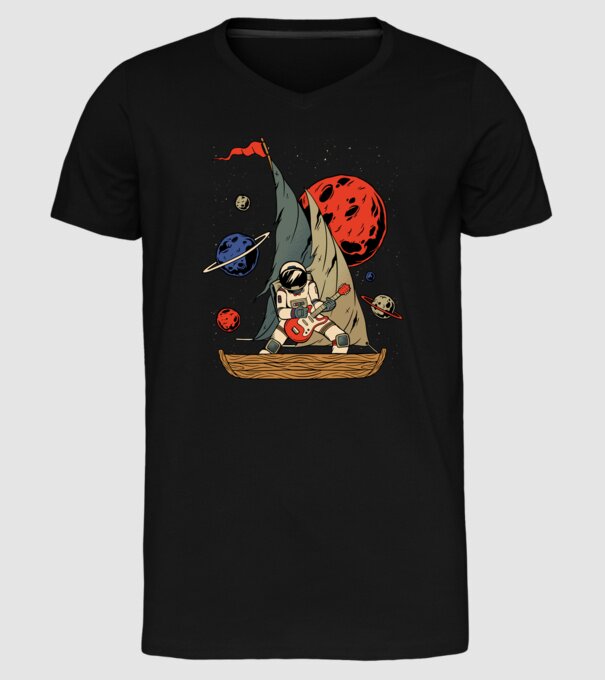 Astronaut Chitarist model negru pe tricou