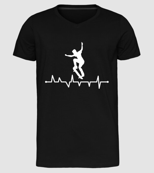 Heartbeat Skateboarder model negru pe tricou