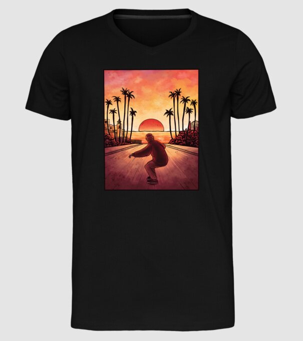 Apus de soare Skateborder model negru pe tricou