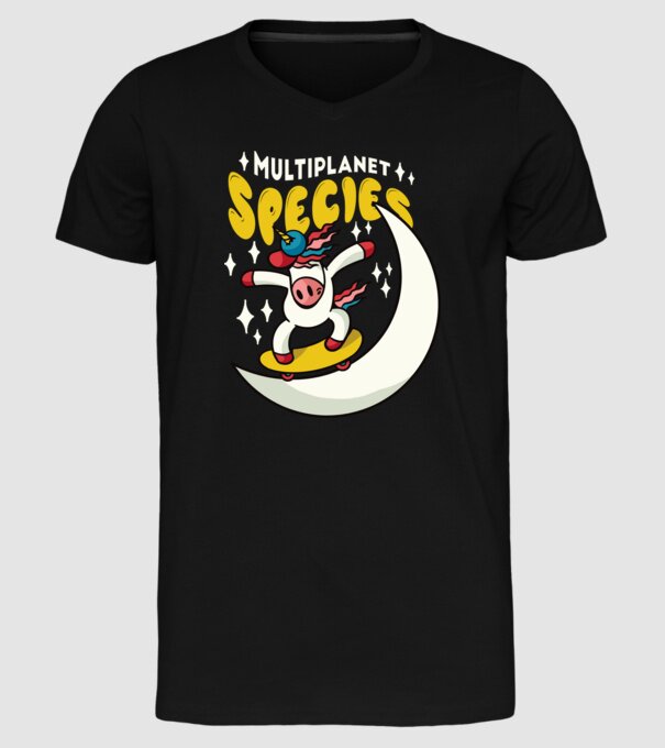 Skateboarding unicorn model negru pe tricou