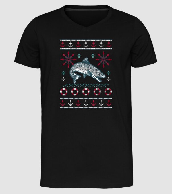 Pulover urât cu pește model negru pe tricou