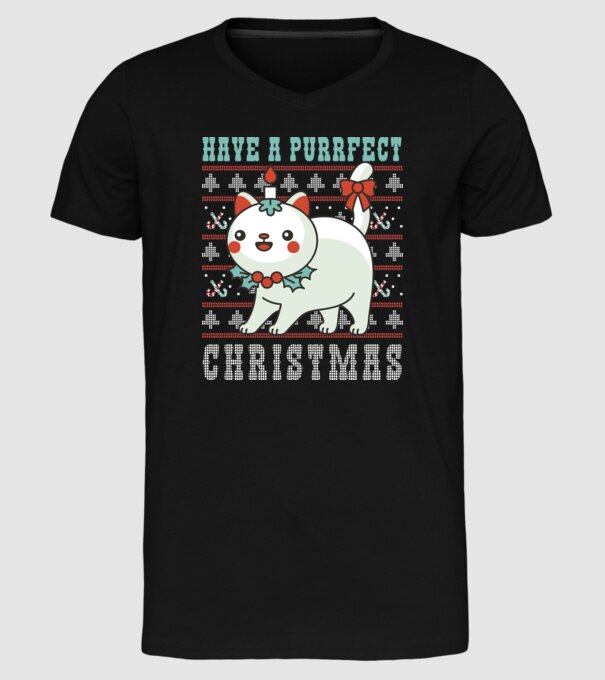 Have a Purrfect Christmas model negru pe tricou