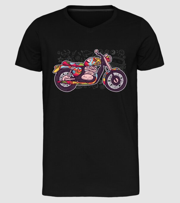 Motociclist Hippi model negru pe tricou