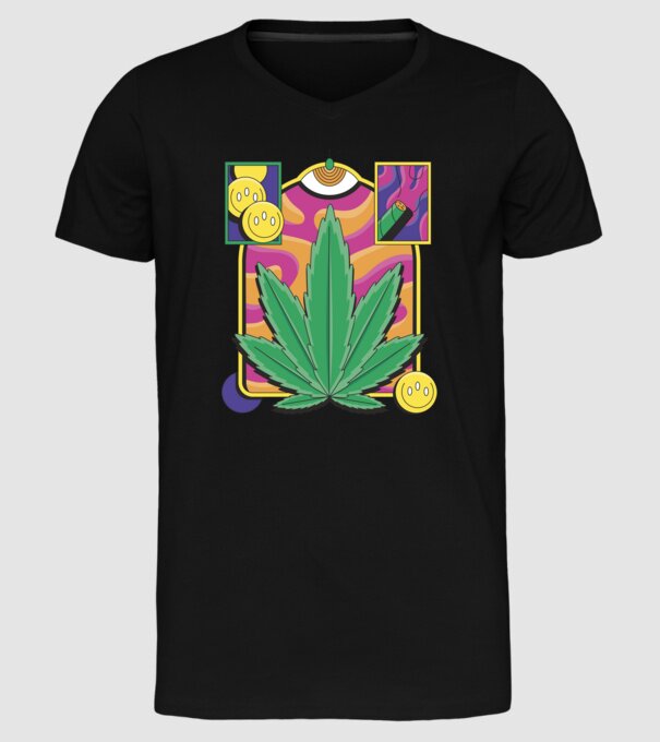 Hippy Cannabis model negru pe tricou